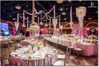 12 Light Crystal Chandeliers with Drapery Swags and Chiffon Drapery