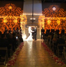7 Light Black Crystal Chandelier, GOBO Washes, and a Bride and Groom Spot