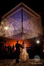 12'x12' and 9'x9' Beaded Crystal Chandeliers with a Dance Floor GOBO Wash