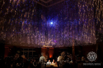 12'x12' and 9'x9' Beaded Crystal Chandeliers, a Table Spotlight, and a Custom Monogram GOBO