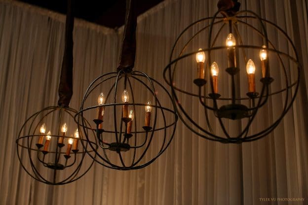 5-light orb chandelier | wedding lighting
