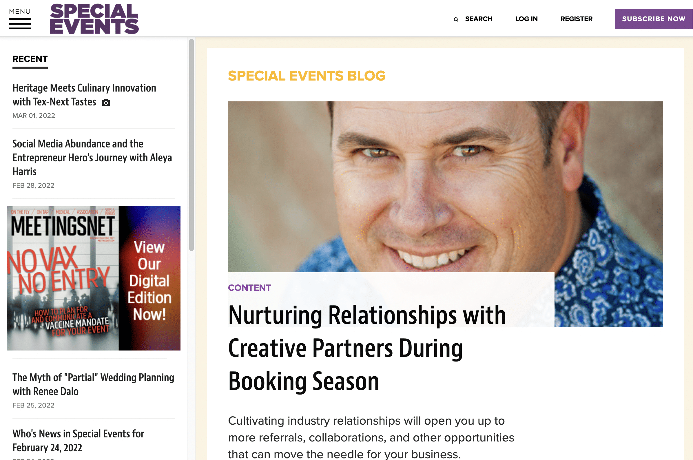 nurturing relationships with creative partners | Special Events press
