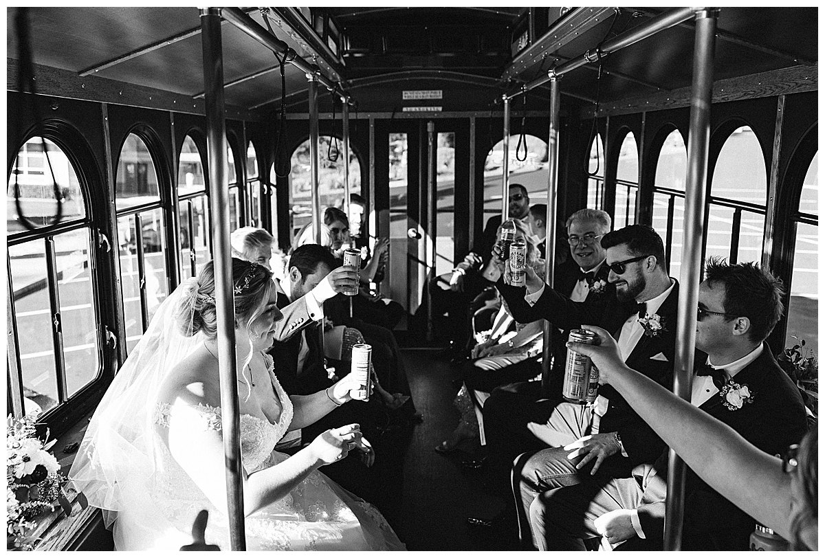 wedding party on a trolley