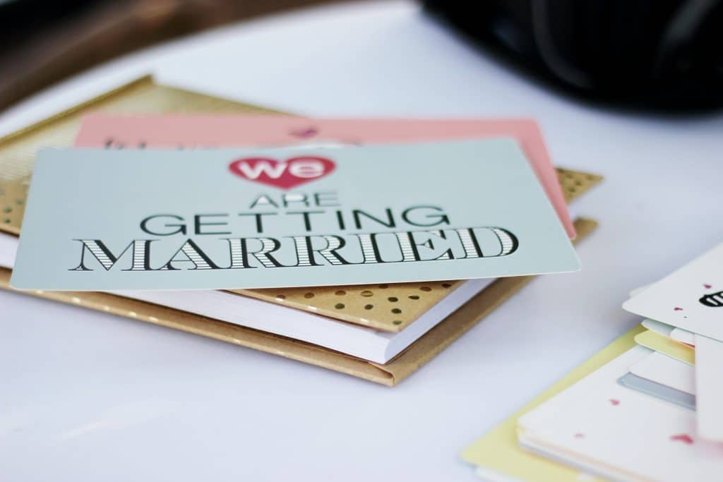 card announcing engagement wedding planning
