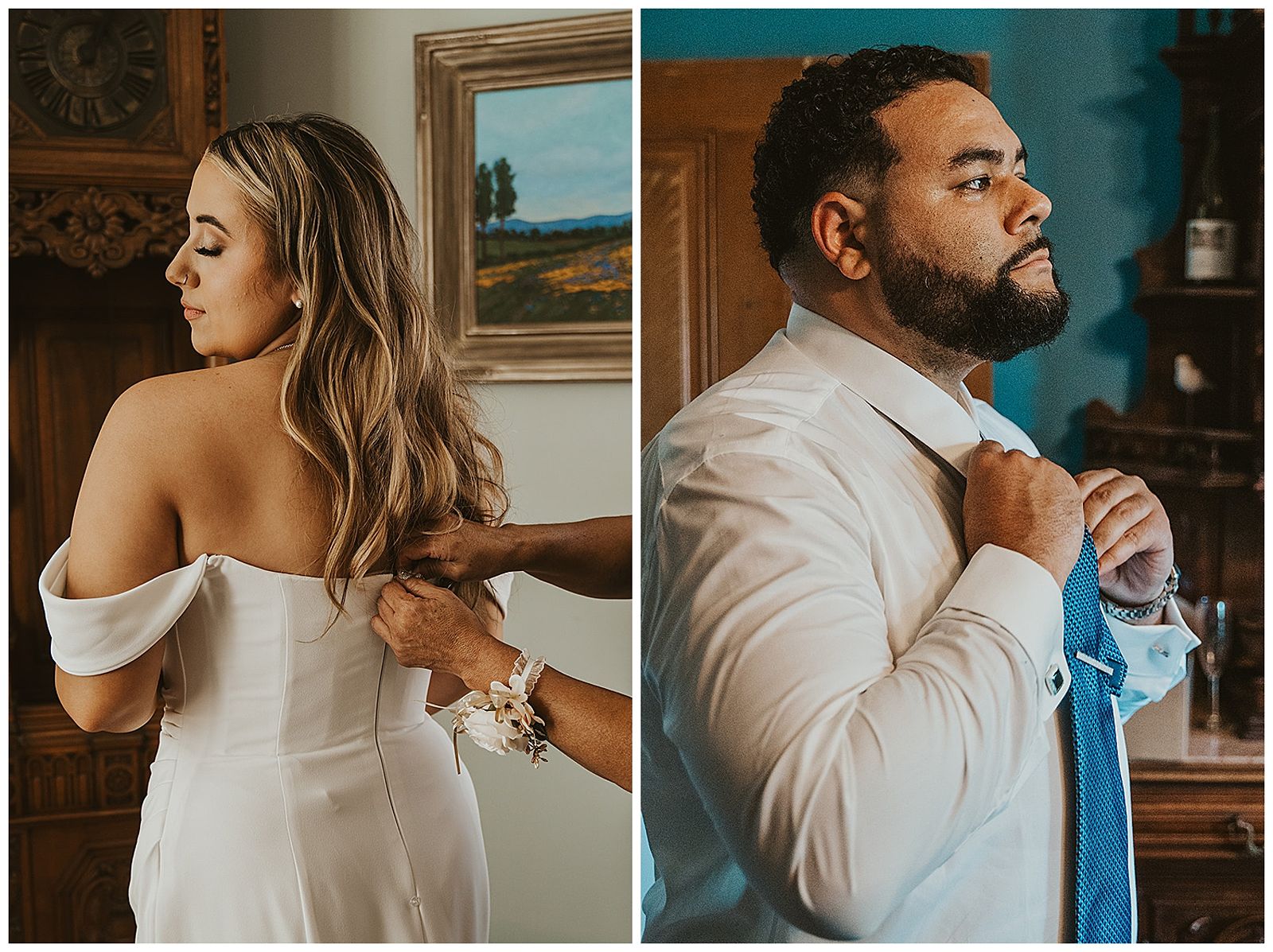 bride and groom getting ready