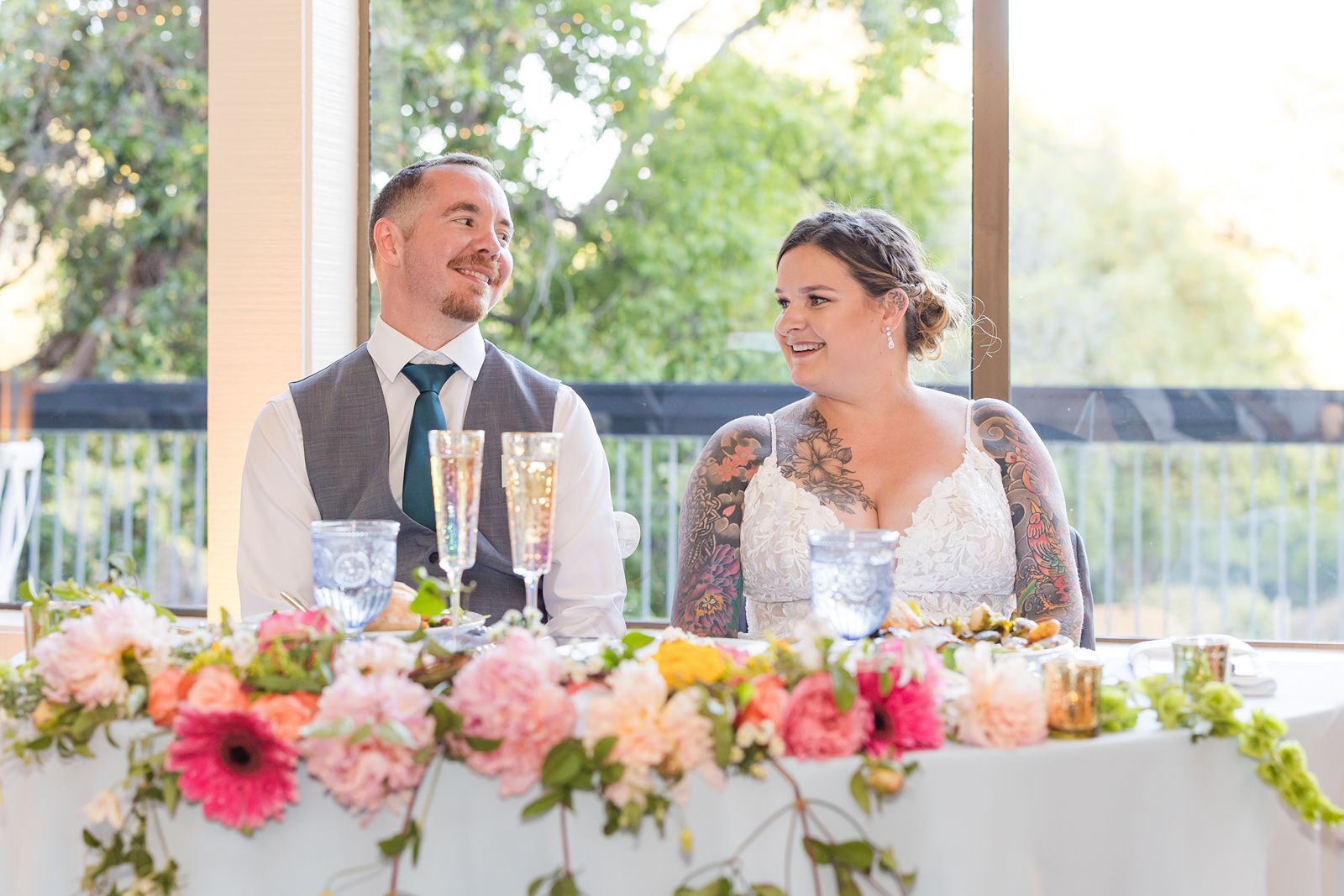 bride and groom sweetheart table