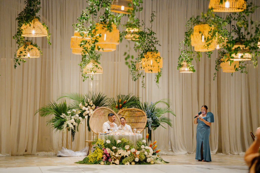 hanging basket lighting at wedding